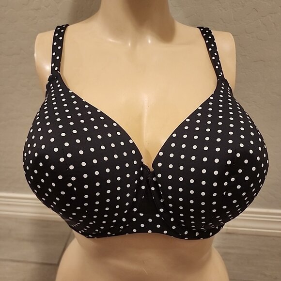 Cacique Bra 42DD cooling French Full Coverage Black White Polka-dot Underwire - Picture 1 of 4